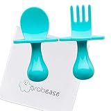 GRABEASE First Self Feed Baby Utensils with a Togo Pouch - Anti-Choke, BPA-Free Baby Spoon and Fork Toddler Utensils - Toddler Silverware for Baby Led Weaning Ages 6 Months+, Teal