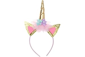 Unicorn Horn Headband Glitter Cute Unicorn Floral Hairband Pony Costume Headwear for Women Festivals, Halloween & Cosplay