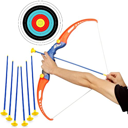 Amitasha Plastic Bow and 6 Arrow Toy Archery Target Game Play Set for Kids, Boys and Girls - Multicolor (Big Size)
