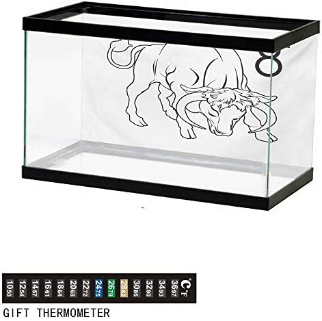 wwwhsl Aquarium Background,Zodiac Taurus,Esoteric Spiritual Composition with Abstract Bull Stars and Horoscope,Black and White Fish Tank Backdrop