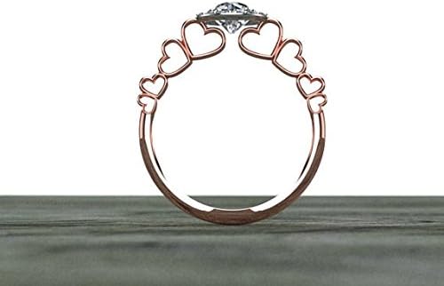 Valentine Love Halo Connected Heart Round 1ct Diamond 14k Rose Gold Women Engagement Wedding Ring,All US Size available,message us your ring size