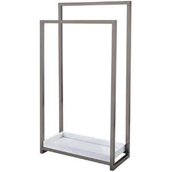 Kingston Brass SCC8268 Pedestal 2-Tier Steel Construction Towel Rack with Wooden Case, Brushed Nickel