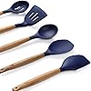 Miusco Non-Stick Cooking Utensils, Silicone Kitchen Utensils Set with Natural Acacia Hard Wood Handle, 5 Piece, Midnight…