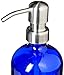 Blue Soap Dispenser with Stainless Steel Pump - 8oz Glass Soap or Lotion Dispenser with Coaster for Non Slip Bottom.