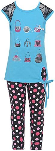 Ziggles Wiggles Little Girls Blue Lace Bag Print Dotted 2 Pc Legging Set 2T-6X