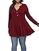 Allegrace Women's Plus Size Henley V Neck Button Tunic Tops Long Sleeve Swing Flowy Shirts Wine Red 2X