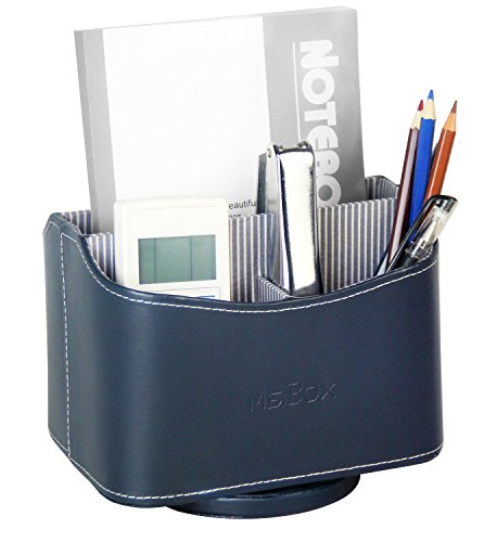 Ms.Box New Design Media Storage Faux Leather Spinning Remote Control Organizer, Blue, 7.3x 5.5 x 6 inches