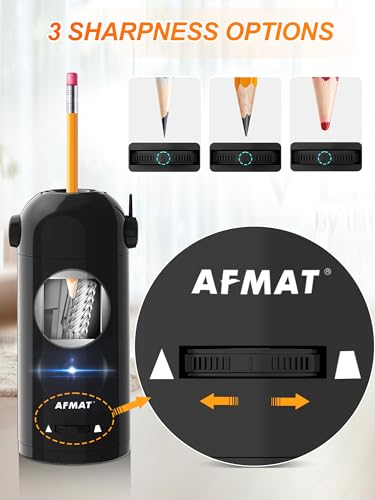 AFMAT PSX5 Electric Pencil Sharpener for Colored Pencils 7-11.5mm, Robot Pencil Sharpener, Fully Automatic Rechargeable Hands-Free Pencil Sharpeners for Large Pencils, Home, Classroom, Black