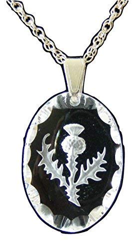 Thistle - Flower of Scotland Frosted Oval Crystal Pendant - Medium