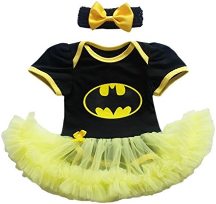 Baby Girl Superhero 2 Piece Set Dress with Headband (3-6 Months, BatGirl)