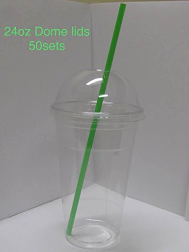 50sets 24oz. Plastic Ultra Clear Cups with dome lids, dome lids with hole, is for cold drinks like iced coffee, Bubble Tea, Frozen Cocktails, water , Sosa and jucies