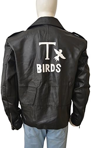 T-Bird Mens Grease John Travolta Leather Jacket (X-Large, Black)