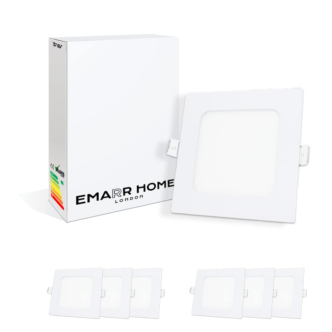 Emarr Home LED Ceiling Lamps Recessed Ultra Slim Panel Lights Downlight (6 Pack) (Warm White (3000K), 12W Square (170mm))