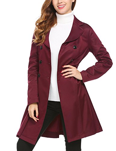 Women's Slim Fit Lapel Double-Breasted Thick Jacket Fit and Flare Trench Coat