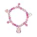Little Owl Pink Purple Beaded Girls Charm Stretch Bracelet Hearts