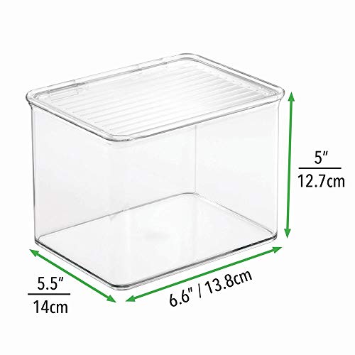 mDesign Stackable Plastic Storage Bin Box with Hinged Lid Organizer for Vitamins, Supplements, Serums, Essential Oils, Medicine Pill Bottles, Adhesive Bandages, First Aid Supplies - Clear