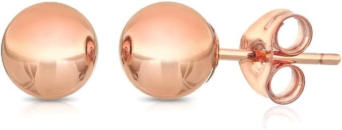 Pori Jewelers Premium 14K Gold Ball Stud Earrings- Butterfly Backings 3mm-8mm Yellow White or Rose
