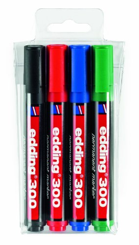 300-4 Marcadores Permanentes - Negro - Rojo - Azul - Verde - Punta Redonda 1,5-3 mm
