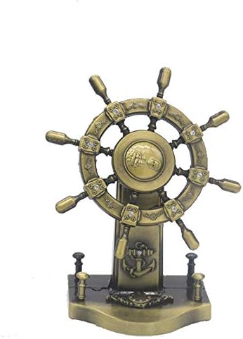 JJLESUN3 Metal Retro Ship Steering Model Wheel Fishing Standing Helm Ship Wheel Helm Figurine Home Office Decor