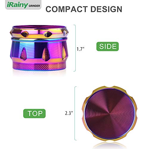 iRainy G2 Pro 2.3 Inch Spice Herb Grinder 4 Pieces with Pollen Catcher (Dazzy Multicolor)