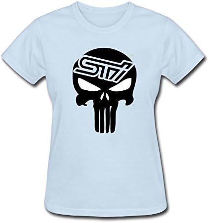 Womens 100% Cotton Crewneck Short Sleeve Custom The Punisher Skull STI Subaru Racing T Shirt Skyblue XXL
