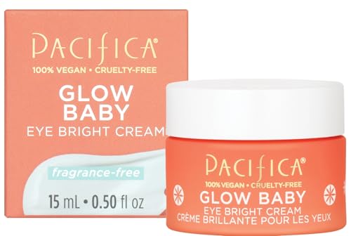 PACIFICA GLOW BABY BRIGHTENING EYE CREAM – VITAMIN C UNDER EYE CREAM FOR DARK CIRCLES & PUFFINESS, CAFFEINE-INFUSED EYE BRIGHTENER FOR TIRED EYES FRAGRANCE-FREE 0.5 OZ CLEAN VEGAN DERMATOLOGIST TESTED
