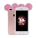 iPhone 7 Plus Case, MC Fashion Flexible Cute 3D Bling Bling Crystal Rhinestone Mickey Mouse Ears Soft Clear Transparent TPU Shell Case Skin for Apple iPhone 7 Plus (2016) (Pink Ears)