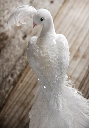Wayfair White Feathered Peacocks with Glitter 9"