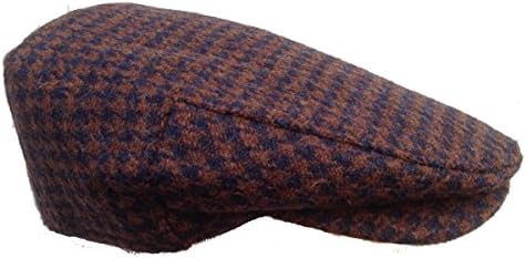Made in USA Flat Ivy Scally Cap - Brown Houndstooth Harris Tweed by Mac Belford-XXL