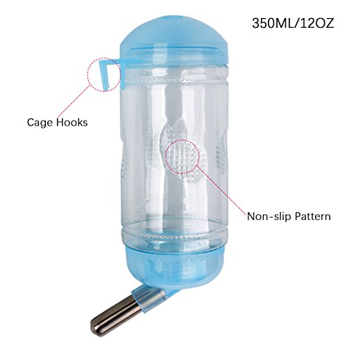Zeltauto 12oz Pet Water Feeder No Drip Cage Hanging Automatic Drinking Bottle for Puppy Cat Rabbit Small Animal (Blue) - Thumbnail 3