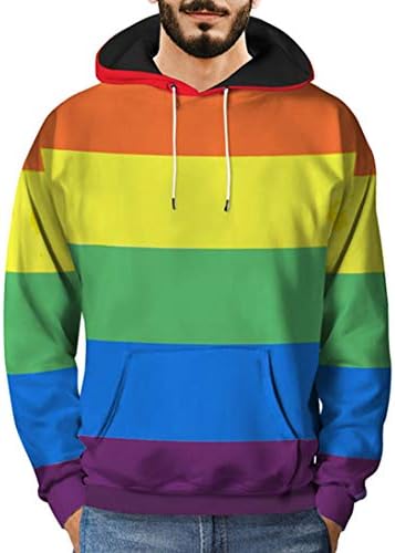 Hoodies for Men, Pervobs Mens Loose Long Sleeve 3D Printed Rainbow Hooded Sweatshirt Pullover Hoodies