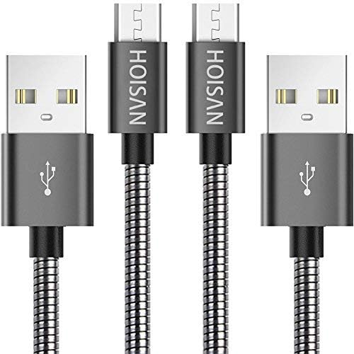 HOISAN Micro USB Cable Android 2-Pack [3.3ft+5ft] Micro USB to USB A Metal Braided Sync and Fast Charging Cord Compatible for Samsung, Kindle, Android Smartphones, Galaxy S7 Edge, Moto G5, PS4 (Grey)