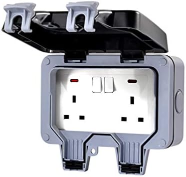 Switched Socket Weatherproof IP66 Outside Use Square Edge 13A 50mH Wall Twin Plug Switched Switched Plug Socket - Double 16.8x11x8CM