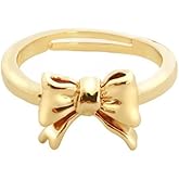 NewZenro Bow Adjustable Ring for Women Cute Simple 14k Gold Plated Bowknot Ribbon Band Finger Small Rings Fashion Jewelry for Her Daughter
