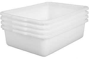 ZHENFAN White 4-Pack Commercial Bus Tubs Box/Tote Box, Stackable Plastic Utility 13 Liter Storage Bin with Handles, Dish Wash Basin Tub Pans