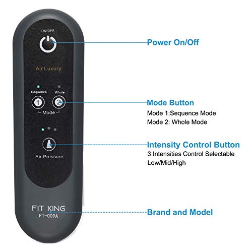 FIT KING Leg Air Massager for Circulation and Relaxation Foot and Calf Massage with Handheld Controller 3 Intensities 2 Modes(with 2 Extensions) (Renewed)