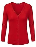JJ Perfection Women's 3/4 Sleeve V-Neck Button Down Knit Cardigan Sweater