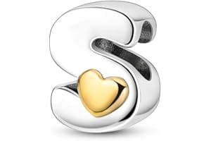 QIKAOLA S925 Sterling Silver Initial A-Z Letter Charms for Women Alphabet Charm Beads for Pandora&European Bracelets
