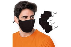 BLU HORN Face Mask from Large to 2XL(X-Large), with nose wire, adjustable loop, breathable (Large, Black (5-Pack))