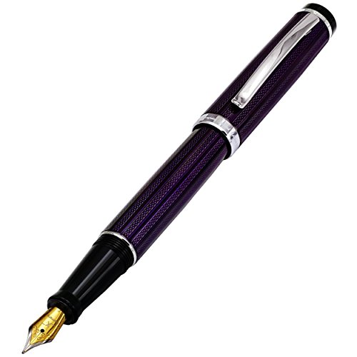 XezoIncognito Brass Fine Fountain Pen, Guilloche Enamel in Dark Purple Metallic Color with Pure Platinum Plating. Handcrafted and Serialized