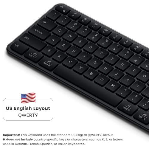 Satechi Slim EX3 Wireless Keyboard, Full-Size Keyboard with Numpad, Multi-Device Bluetooth, 2.4GHz Connection for macOS, Windows, Android, Instant OS Key Remap,USB-C Rechargeable Battery - Space Black