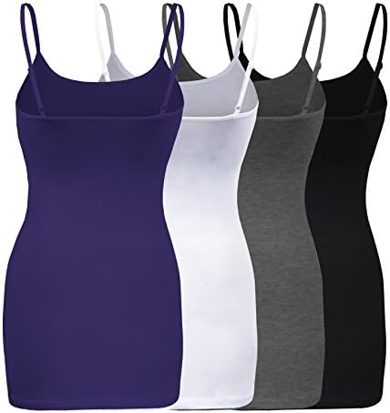 ShezPretty 4 Pack - Women's Basic Cami With Adjustable Spaghetti Straps Tank Top (Large, Puple Night/White/Black/H.Grey)