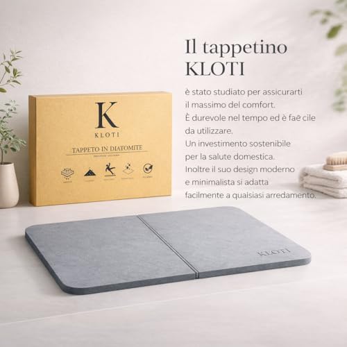 KLOTI Diatomite Bathroom Rug, Non-Slip Bath Mat, Absorbent Shower Mat, Non-Slip Bath Mat, Quick Drying Anti-Mildew, 60 x 39 cm, Grey