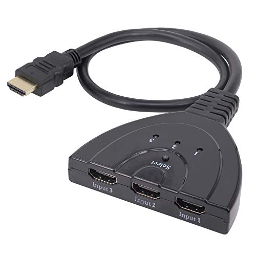 HD Switcher, HDMI 3 x 1 Switcher, HDMI Splitter, Yeworth 3-Port 1080P HDMI Switches Selector HD Hub Switch Connetor Compatible with HDTV PC Projector PS3 PS4 Xbox STB Gold Plated