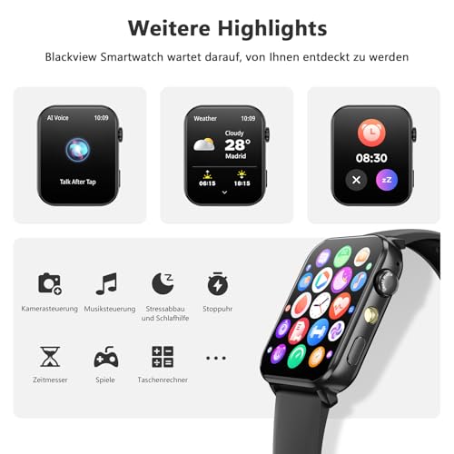 Blackview Smart Watch Women Bluetooth Calls/LED Lights/2 Wristbands (Silicone/Nylon) Sports Watch with Pulse Sleep SpO2 Steps Calorie Kilometer Monitor 350mAh (6+ Days) Fitness Watch for Android iOS