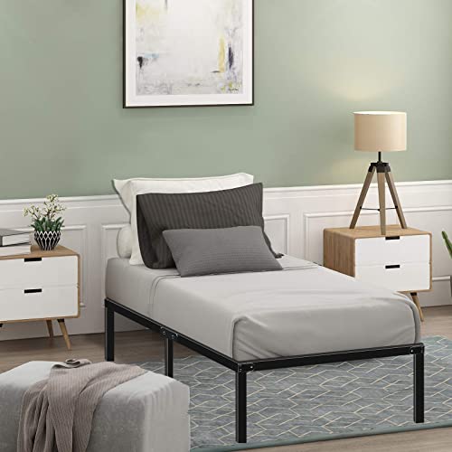 HAAGEEP 18 Inch Platform Twin Bed Frame with Storage Metal Bedframe No