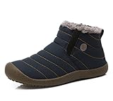 JACKSHIBO Women Men Fully Fur Lined Waterproof Anti-Slip Outdoor Slippers Ankle Boots House Slipper