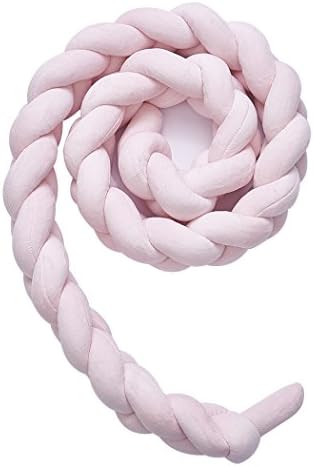 Foruinvent Hand Woven Braided Nursery Crib Bumper Knot Pillow Cushion Protector for Baby Cot pink