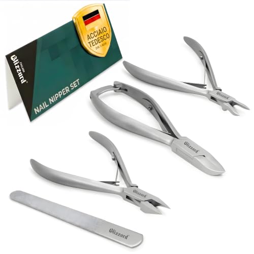 Blizzard 3-Piece Professional Podiatry Set – Pedicure Kit for Thick and Ingrown Nails – Foot Nippers with Concave Cut, Fine Tip and Flame – Stainless Steel – for Elderly and Men