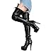 KiwiCedar Women’s Heel Thigh High Stretch Boots 5.7 inch Stiletto Gladiator Platform Over Knee High Thigh Boots (8.5, Black)